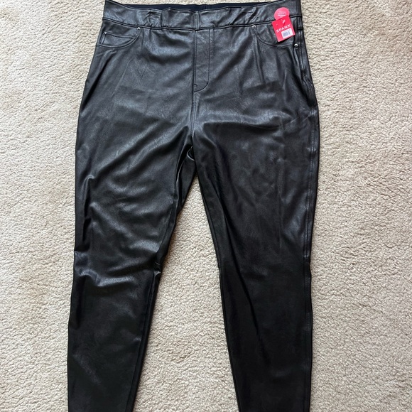 Spanx Women 3X Leather-like Skinny Ankle Pant Black High Rise